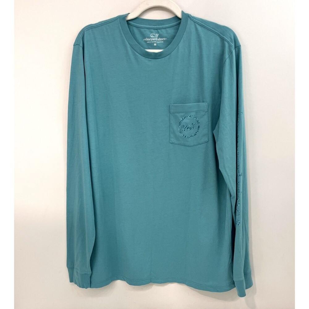 Vineyard Vines T Shirt Men's Size Medium Turquoise Casual Cotton Long Sleeve